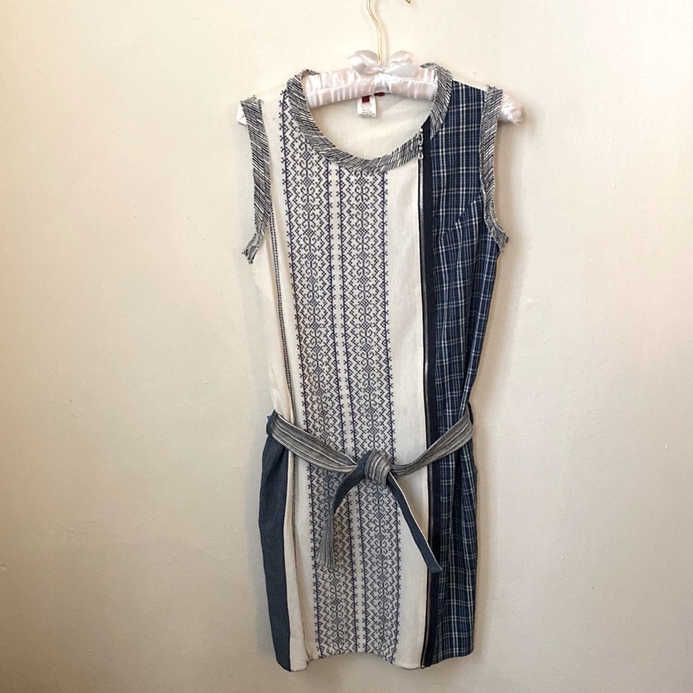 Vivienne Tam casual blue and white plaid and print dress. - Picture 4 of 11